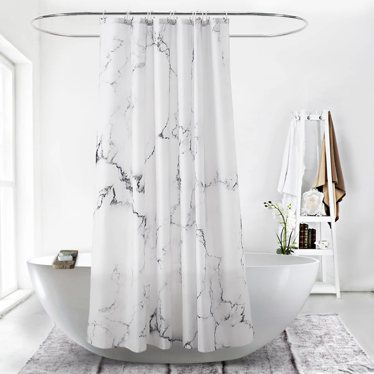 

Marble Printing Bathroom Waterproof Shower Curtain Waterproof Home Hotel Modern Simple Printed Mould Proof Curtain 180*180cm