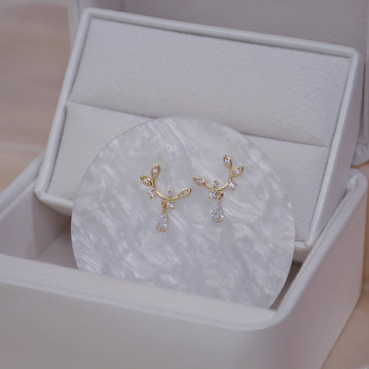 

New Trendy women Earrings AAA Zirconia 14K Real Gold Bridal Engagement Wedding Jewelry Elegant Female Stud Earring Fine Gift