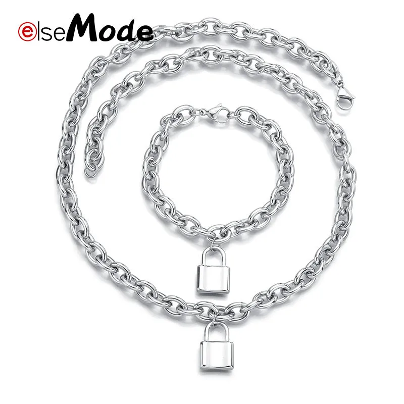 ELSEMODE панк цепочка замок ожерелье ювелирные изделия из нержавеющей стали висячий
