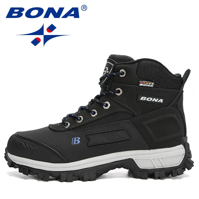 BONA 2020 New Arrival Pro-Mountain Ankle Hiking Boots Men Outdoor Sports Plush Warm High Top Walking Training Footwear Masculino