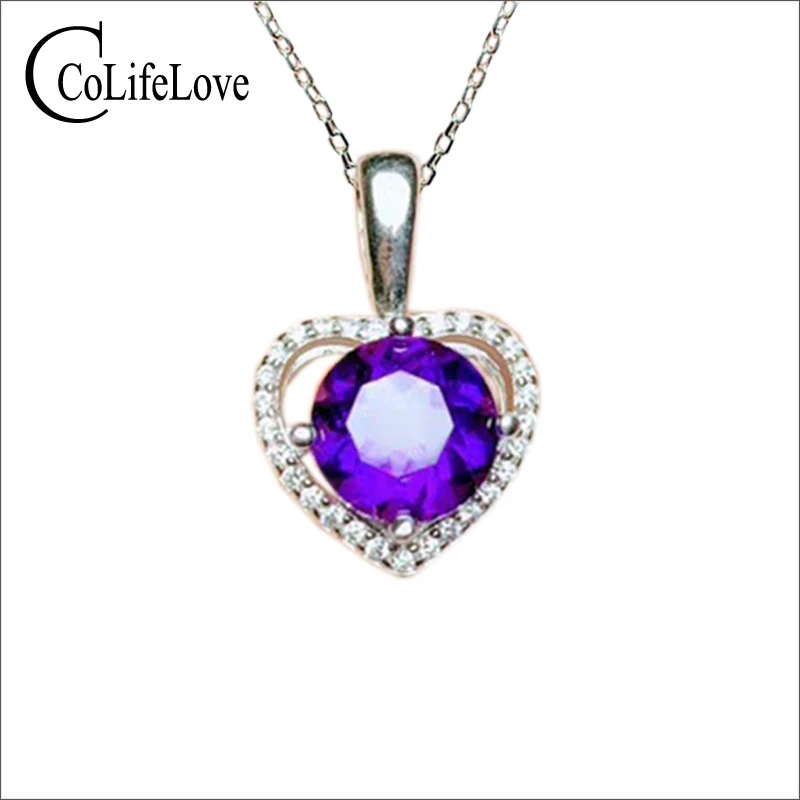 

CoLife Jewelry Fashion Heart Pendant for Office Woman 8mm VVS Natural Amethyst Silver Pendant 925 Silver Amethyst Pendant