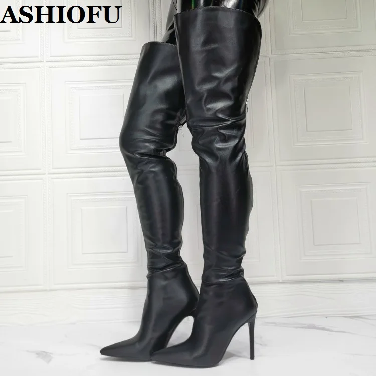 

ASHIOFU New Wholesale Womens Thigh High Boots Sexy Night-club Party Prom Over Knee Boots Evening Fashion Winter Long Boots Shoes