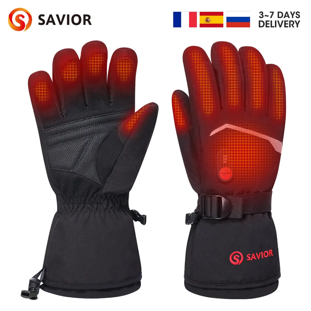 Savior Heat Battery Heated Motorcycle Gloves Goat Skin Leather 3 Shift Temperature Control Waterproof Electric Heated Gloves