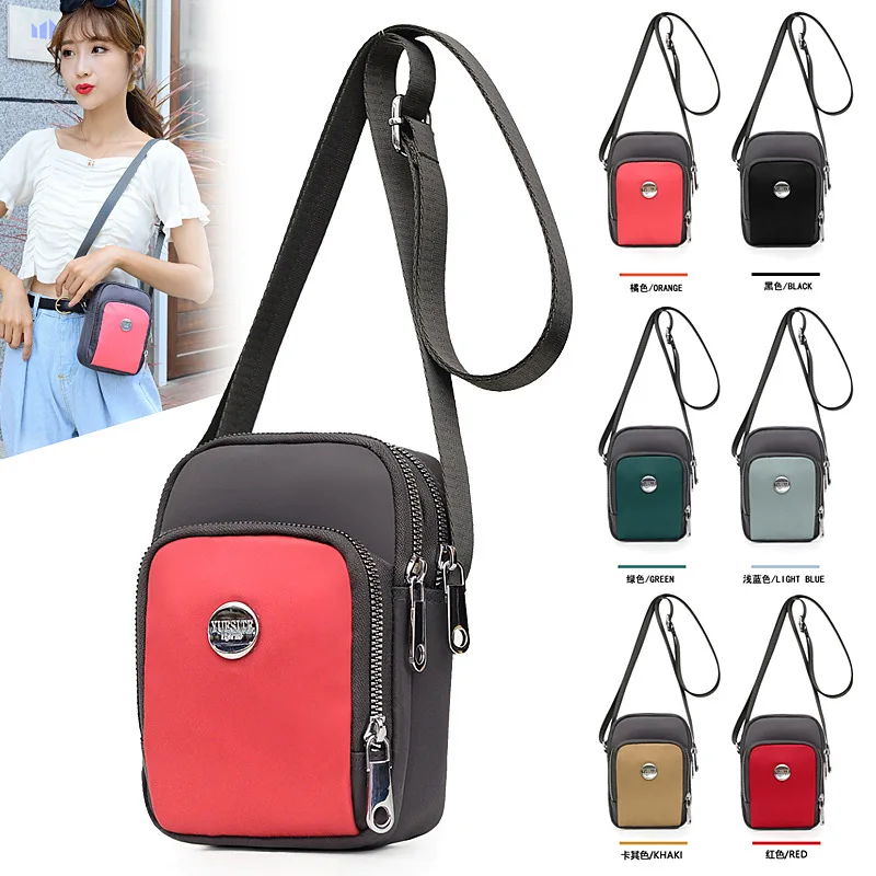

Trendy new ladies mobile phone small bag waterproof nylon cloth bag large-capacity outdoor travel messenger bag shoulder bag