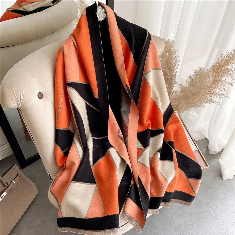

2022 New Winter Scarf Women Long Pashmina Shawl Wraps Cashmere Blanket Luxury Female Hijab Thick Echarpe
