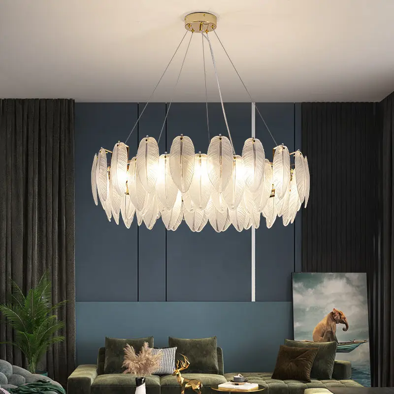 

Light luxury LED crystal chandelier, living room lamp, dining room lamp, bedroom lamp, creative new net red leaf lamp