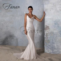 simple v neck mermaid wedding dresses backless satin spaghetti straps sleeveless bridal gown vestidos de novia robe de mari%c3%a9e