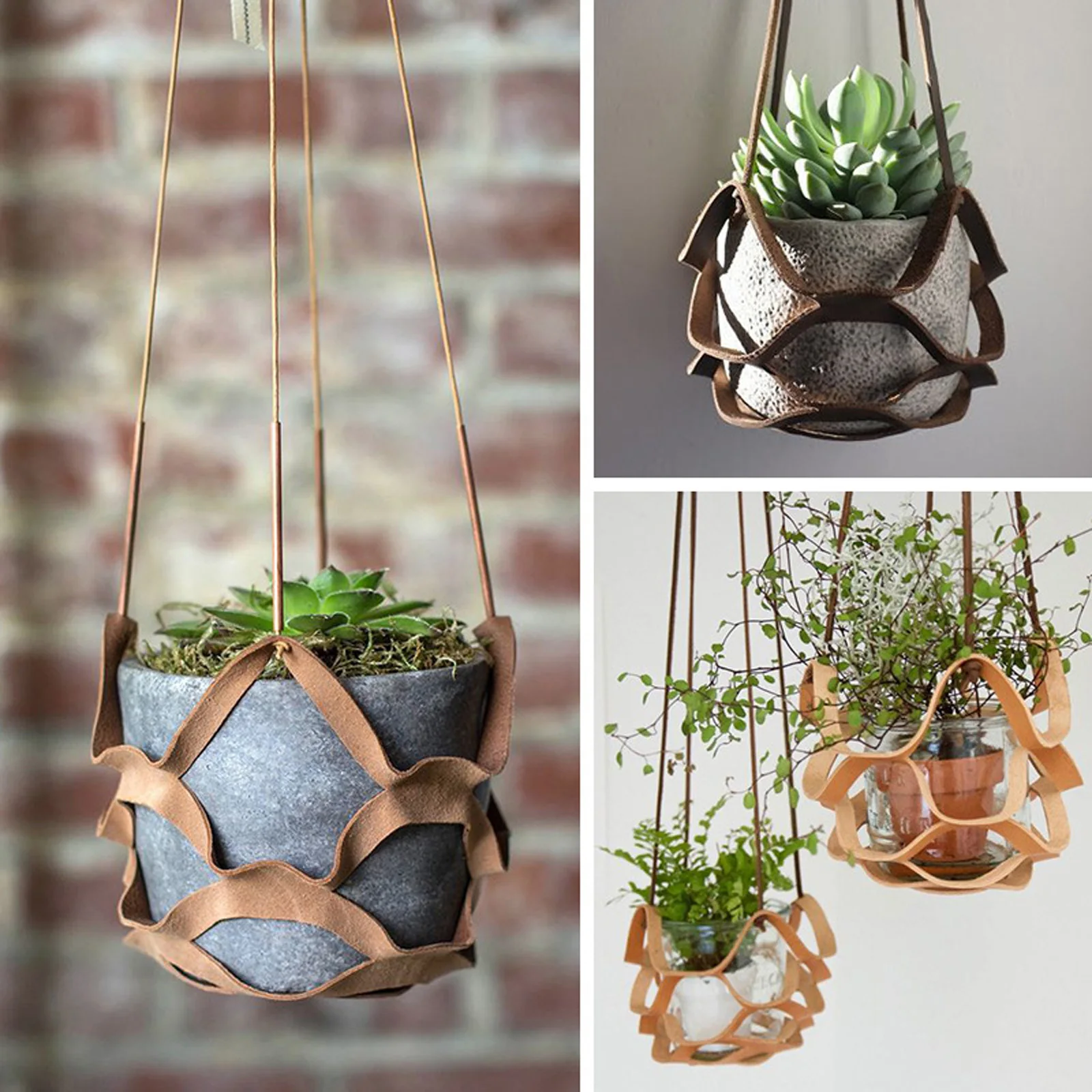 

PU Plant Hanging Basket with Cotton Rope, Flower Pot Holder Decoration for Indoor / Outdoor
