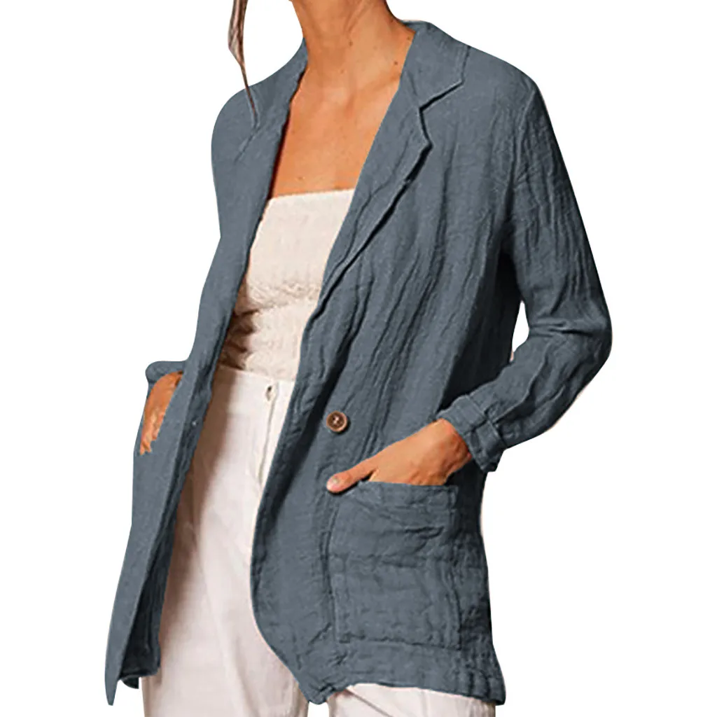 Женский льняной кардиган на пуговицах с длинным рукавом|Женские пиджаки| |