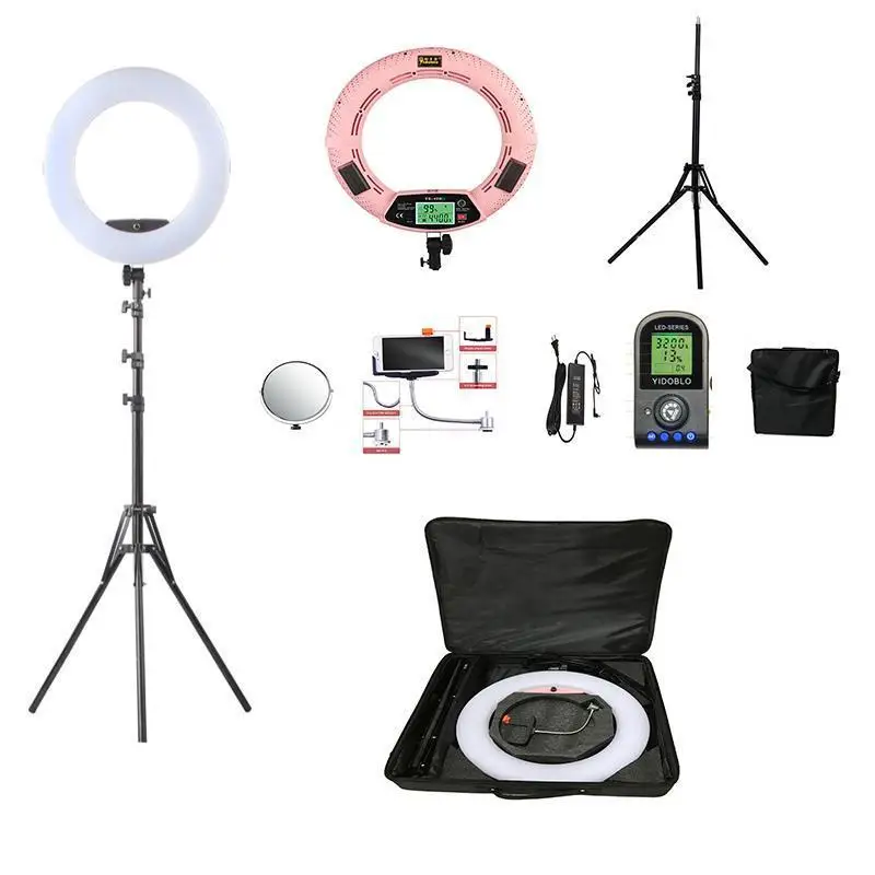 

Yidoblo Pink FE-480II Bio-color Adjustable Ring Light Makeup beauty LED Ring Lamp Photographic broadcast Light + stand+ bag