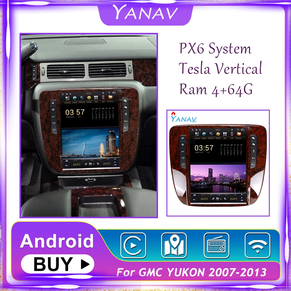 Автомагнитола PX6 12 1 дюйма GPS навигация для GMC Yukon 2007 2013 стереоприемник Android