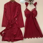Халат-кимоно Женский атласный, комплект из 2 предметов, одежда для сна, ночная рубашка, интимное белье, повседневный свободный халат, пикантная ночная рубашка, на лето