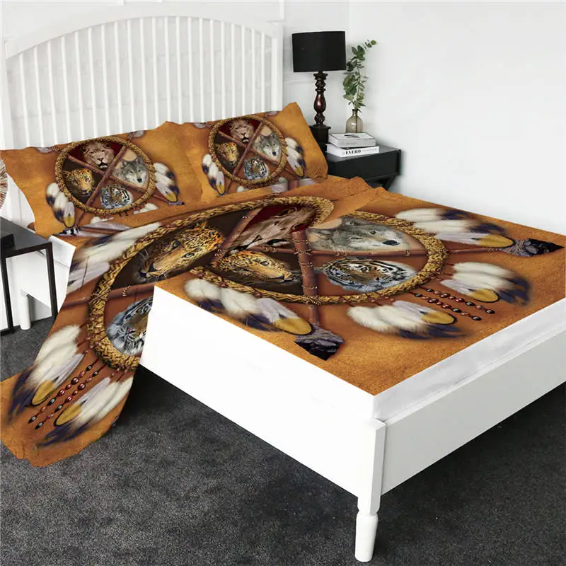 Wolf BeddingOutlet простыня с мультяшными котами, цветная простыня с единорогом, плоский лист с наволочкой, постельные принадлежности, 4 шт., наматрасник - Цвет: Wolf