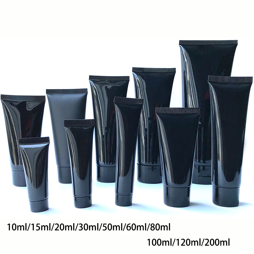 

10ml 30g 50ml 60ml 80g 100ml 200ml Black Plastic Soft Bottle Cosmetic Facial Cleanser Cream Squeeze Tube Empty Lotion Containers