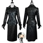Женский костюм для косплея Cruella De Vil, черный костюм с топом и юбкой, полуоблегающий парик черного и белого цветов на Хэллоуин