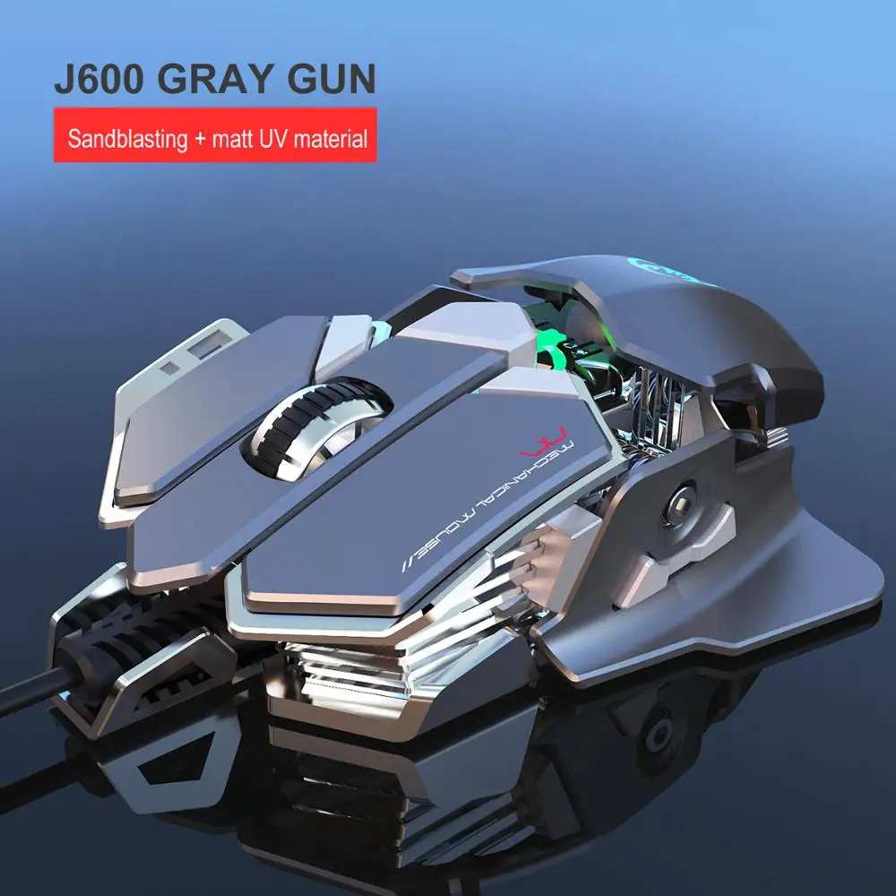 

New J600 eat chicken mechanical gaming mouse 6400DPI 9-key programmable wired mouse light cool automatic gun for PC gamer