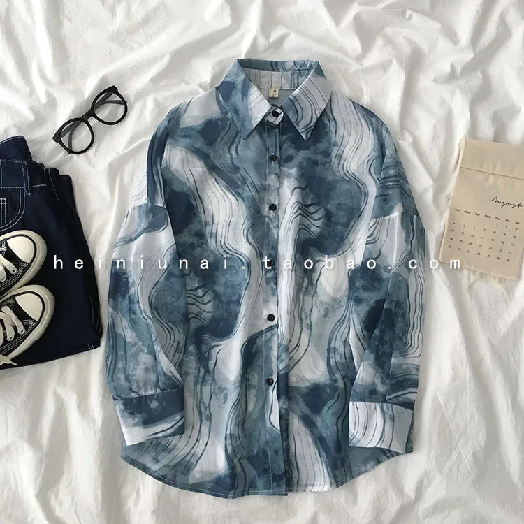 

Ins Print Plus Size Clothing for Women Blouse Hipster Fashion Turn-down Collar Loose Shirts Causal Single-breasted Tops Autumn