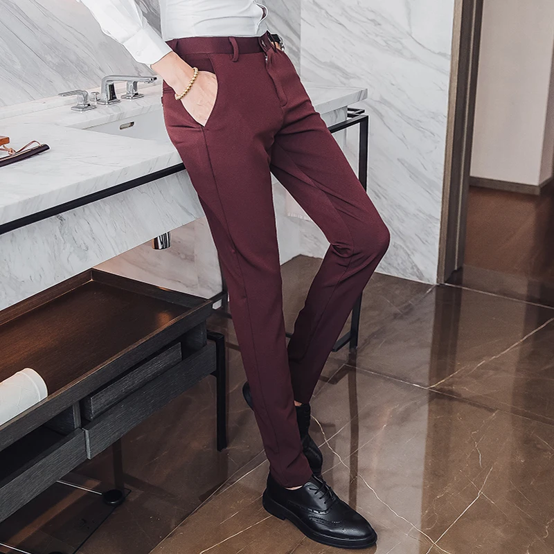Новинка 2021 мужские костюмные брюки для свадьбы модные облегающие повседневные