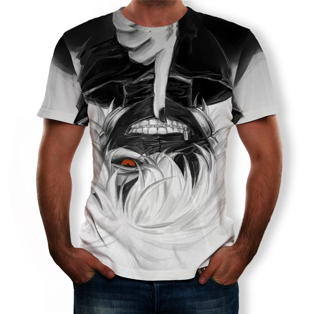 

2021 summer fashion new anime white-haired boy 3D printing pattern men, short-sleeved casual T-shirt clothing