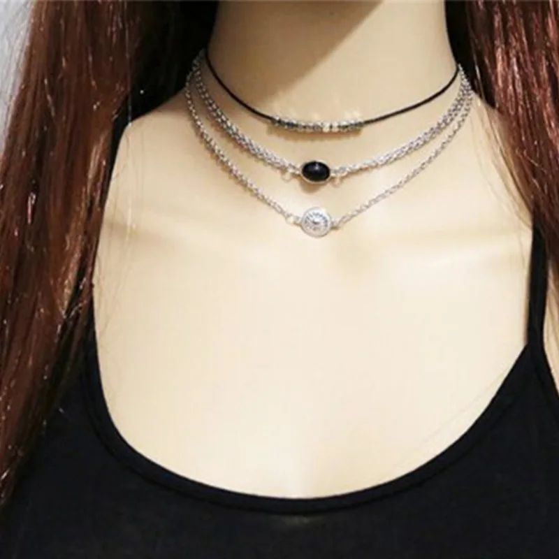 Летняя мода капли воды многослойное украшение на шею в 3 слоя Круглый Кожа