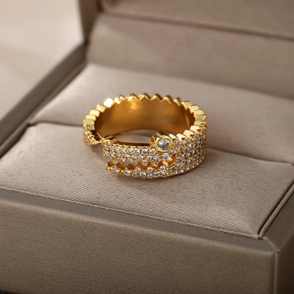 

Cubic Zirconia Crocodile Shape Adjustable Rings For Women Charm Metal Jewelry Luxury Geometric Opening Ring Fashion Jewerly Gift