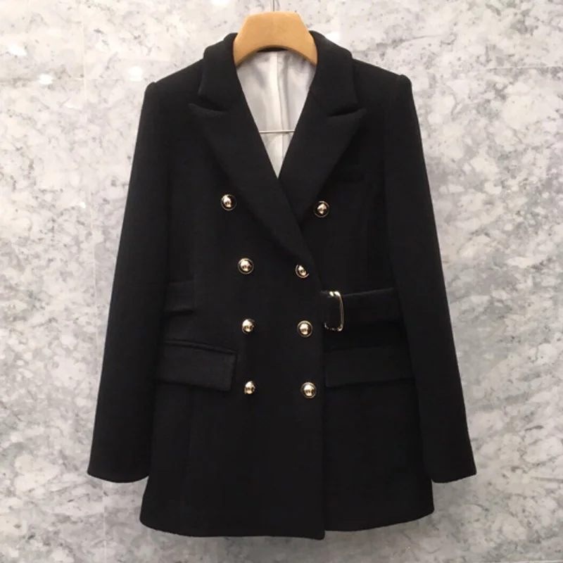 Женская одежда черное шерстяное пальто однотонное женское корейское зимнее