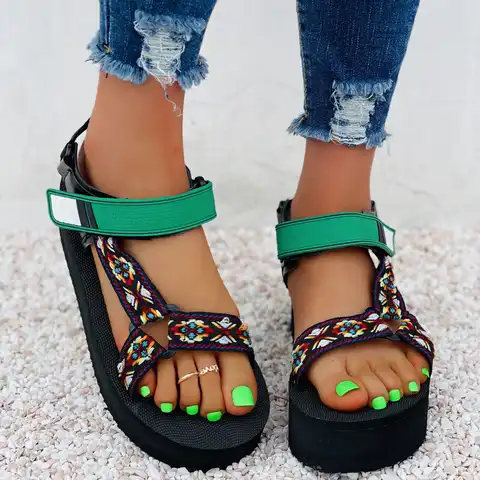 Женские сандалии на платформе 5 см, женские этнические пляжные туфли из ЭВА в стиле ретро, сандалии на платформе с винтажным принтом, 2021