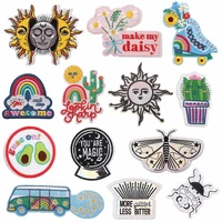 diy embroidery patch sunshine rainbow embroidered patches for clothing iron on patches on clothes stripe punk patch sticker