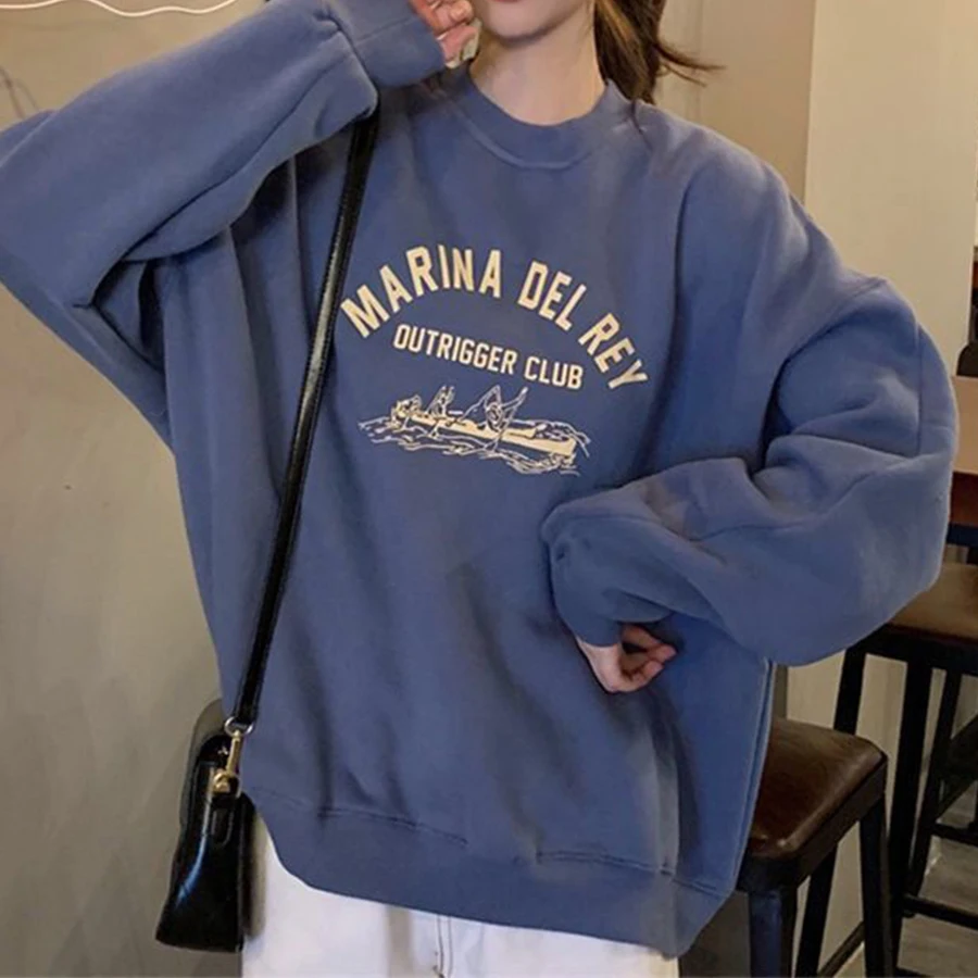 

Blue Letters Vintage Designer Sweatshirt Women Oversized Long Sleeve Tops New Korean Brand Fashion Girls Streetwear Loose Casual