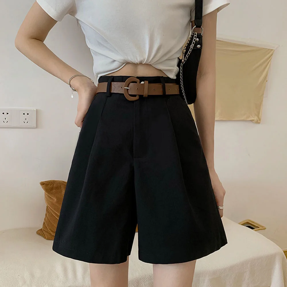 

Japan Style Shorts Spring Summer Korean Fashion Temperament Loose Casual Simple Wide Legs High Waist Solid Color 2021