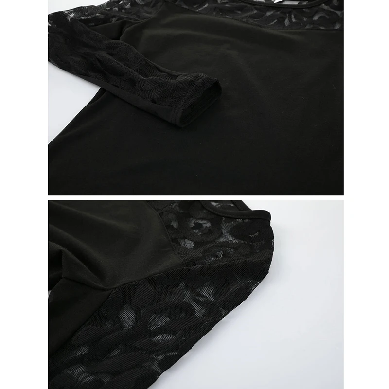 

Lace Long Sleeve Sexy Women's T-Shirts Fall Spring Mesh See Through Femme T Shirts Blusas Plus Size O-Neck Girls Tee Tops GV307