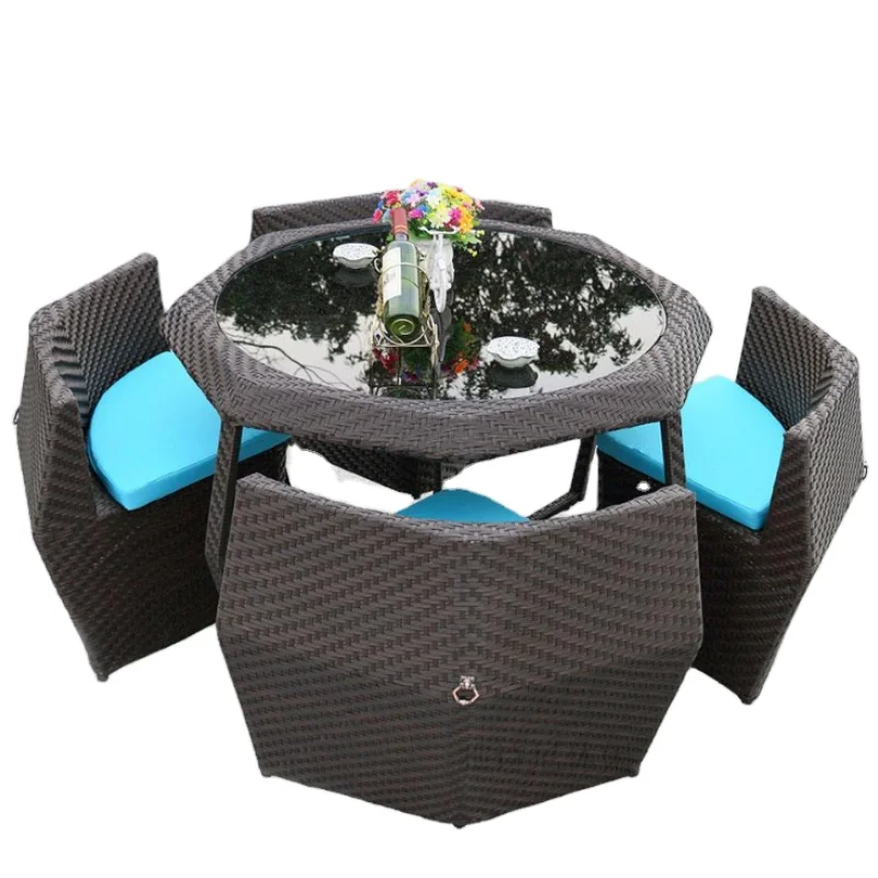 

Balcony leisure rattan table and chair combination creative garden cafe wicker chair coffee table five-piece outdoor furniture