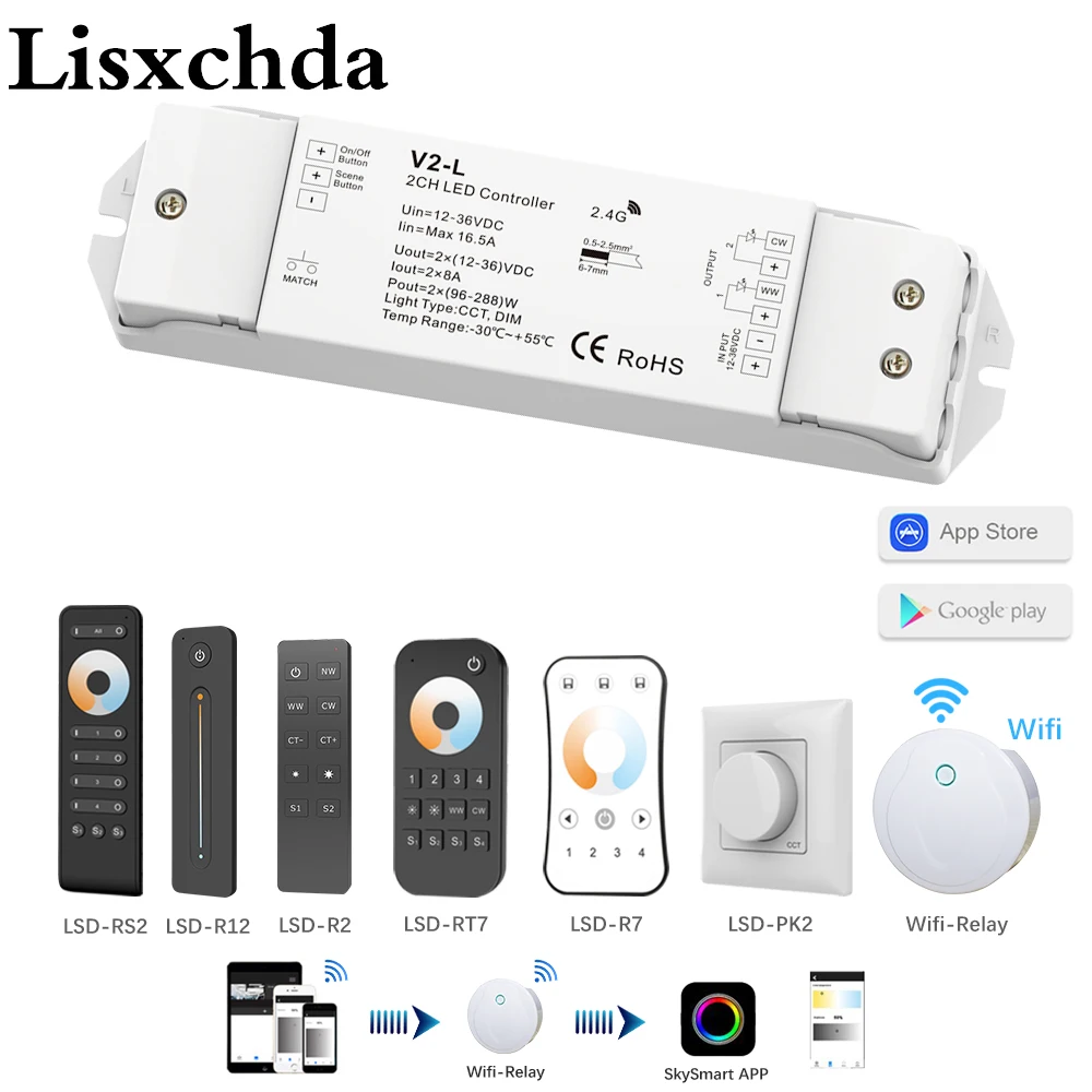 Светодиодный регулятор яркости CCT 12 В 24 в 36 радиочастотный беспроводной 2 4G