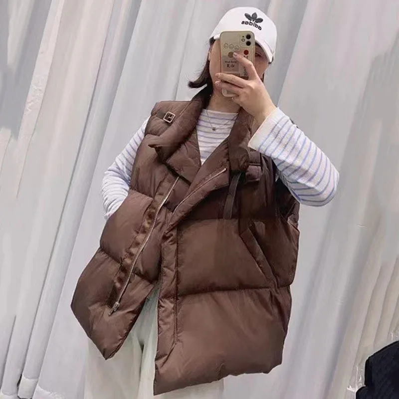 

Женская куртка на белом утином пуху, свободный короткий жилет, толстая теплая верхняя одежда, модная Роскошная уличная одежда, новинка зимы ...