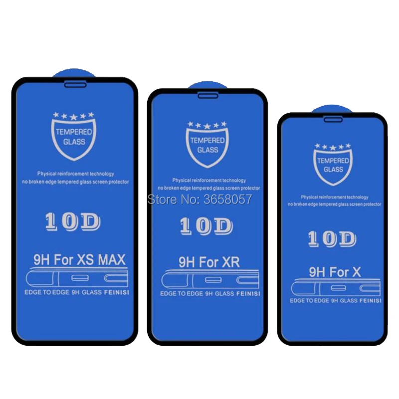 100pcs For IPhone 13 12 XS MAX XR 8 7 10D Full Cover Real Tempered Glass Screen Protector for iphone 12 XS max