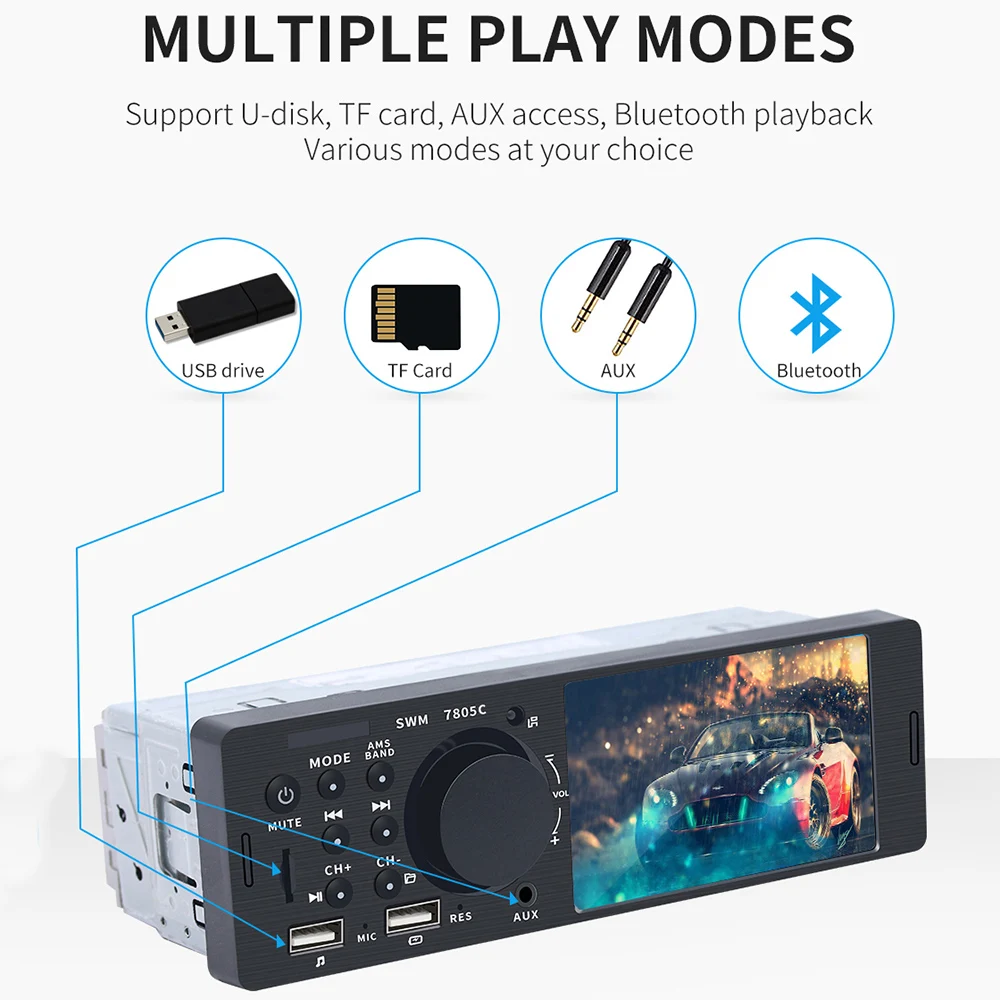 Автомагнитола 7805C с поддержкой Bluetooth 1 Din аудиовидео стереопроигрыватель
