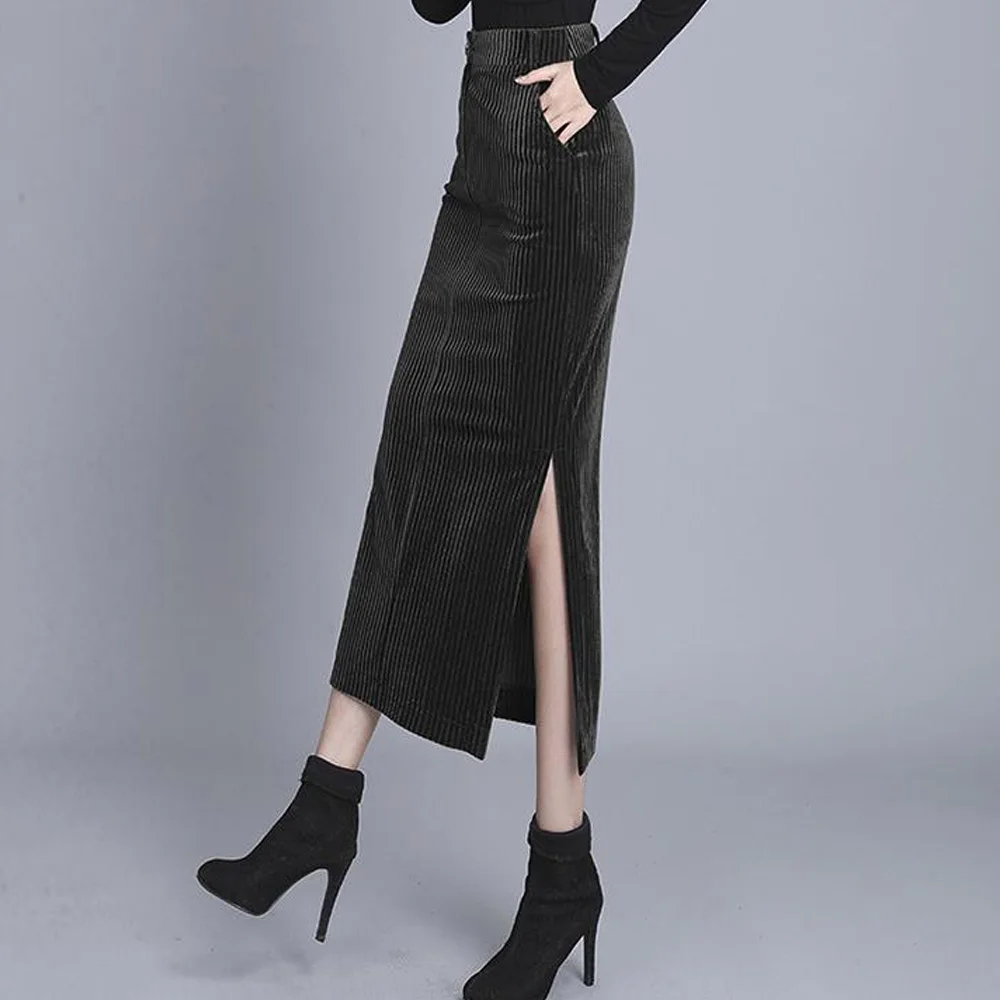 Женская длинная Вельветовая юбка винтажная Сексуальная облегающая до щиколотки