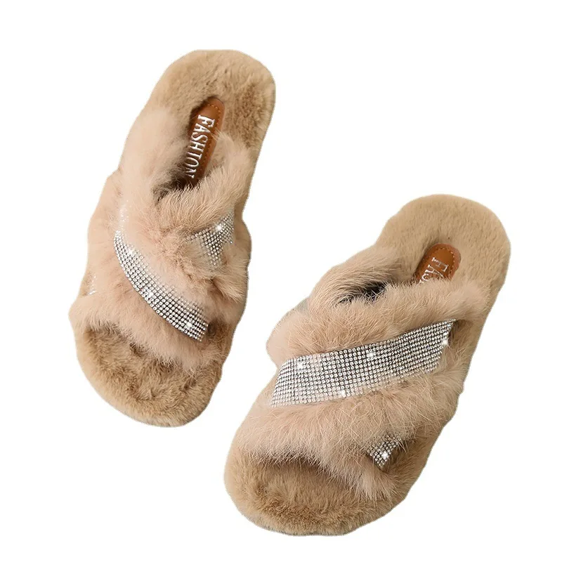 

Women's Rhinestone Slippers Summer Newest Ladies Outdoor Slippers Plush Slippers Home Cotton Slippers Ladies Casual Slippers