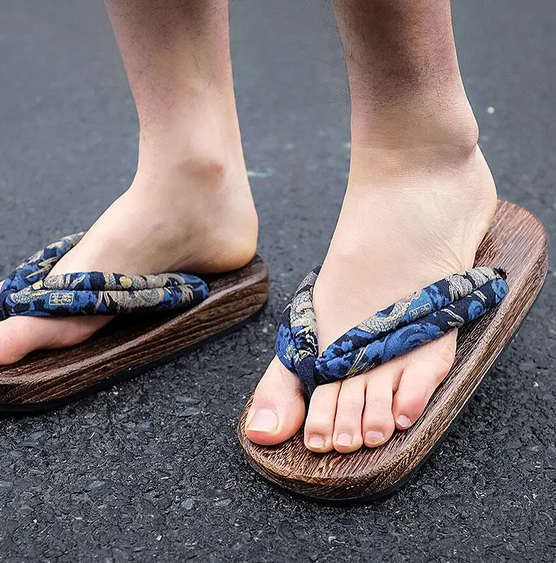 Шлепанцы мужские деревянные для косплея скамейка сандалии Гета в японском стиле