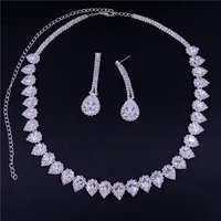 handmade fashion bling zircon necklace earrings for bride luxury wedding party dress jewelry round crystal necklace wholesale
