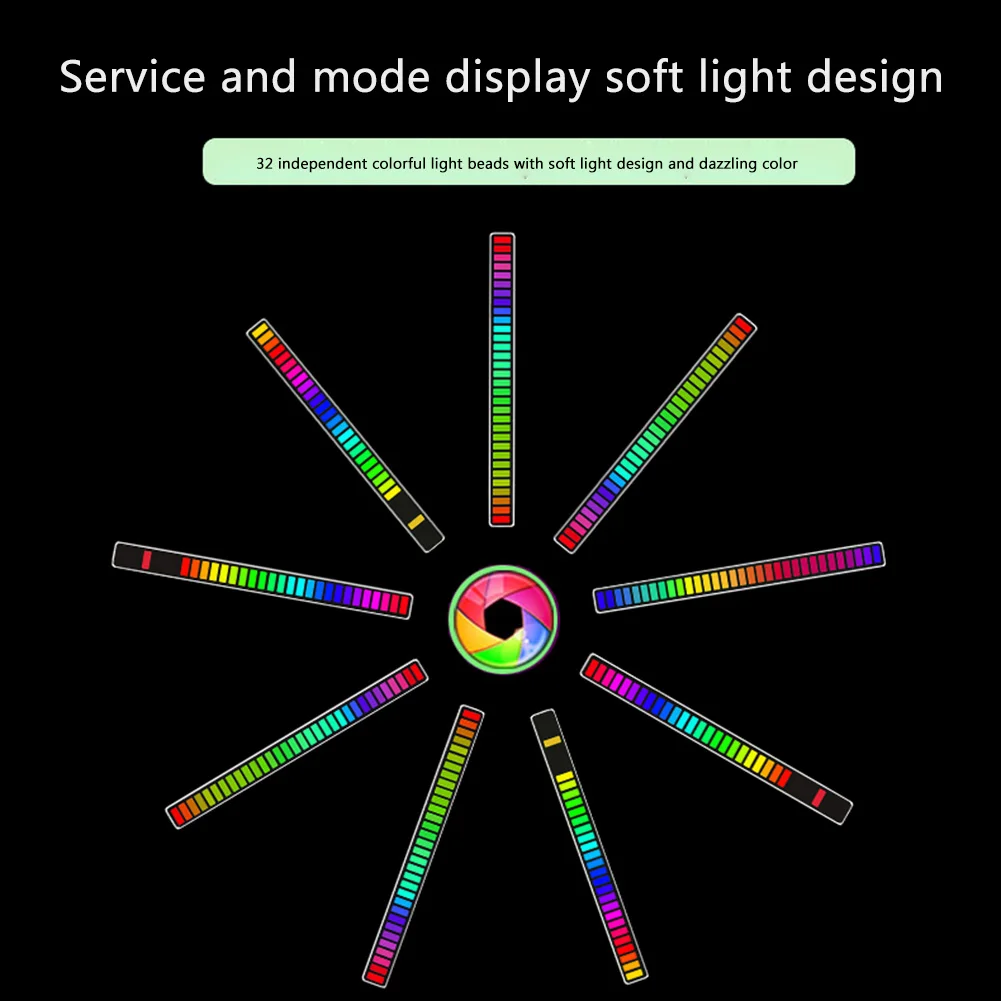 

32LED Colorful Strips Lights RGB Pickup Rhythm Light Bluetooth APP Voice Control Car Atmosphere Music Desktop Decorative Lamp