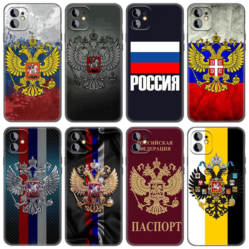 Russia Russian Flags Emblem Phone Case per Apple iPhone 13 12 Mini 11 Pro Max XR X XS MAX 6 6S 7 8 Plus 5 5S SE 2020 Cover nera