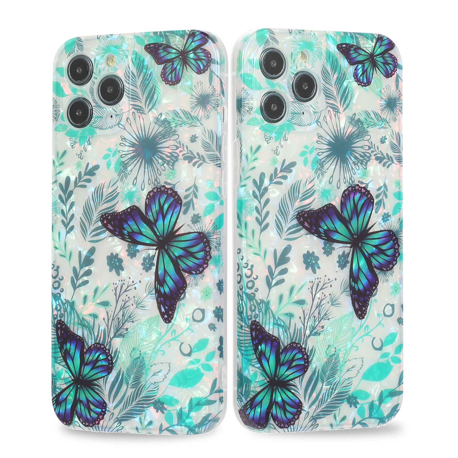 

Newest Phone Case Colorful Flowers Butterflies Pattern Shiny IMD Protective Shell Mobile Phone Cover For iPhone 7 8 13 12 Pro