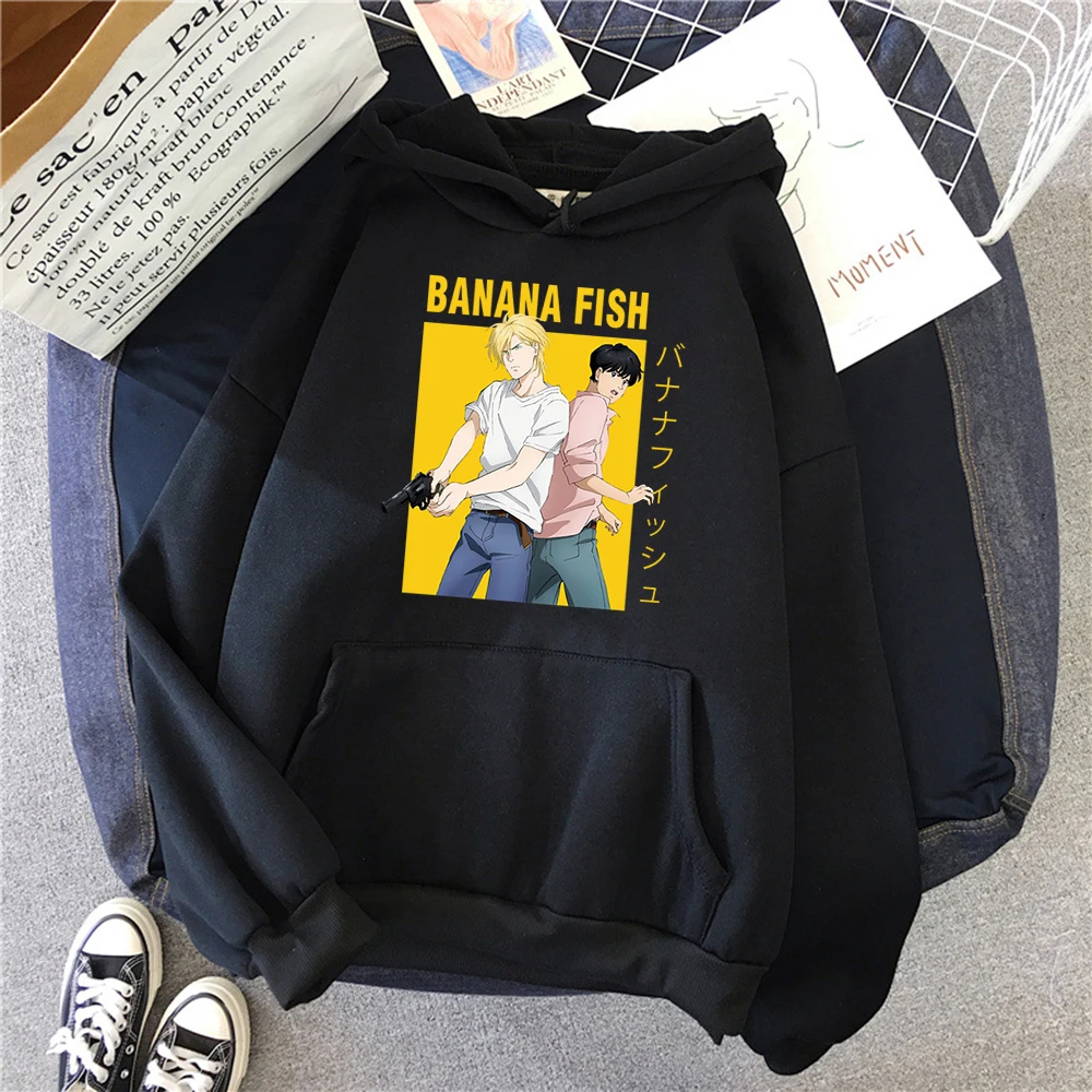 

Banana Fish Japanese Cartoon Anime Print Men Hoodie Pocket Warm Hoody O-Neck Loose Hoodies Autumn Fleece Sweatshirt Mens Fashion