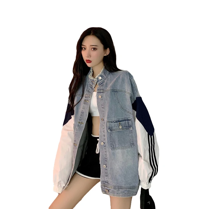 

New Fashion loose Stitching long Sleeve long Sleeve bf Style Denim Jacket 2020 Spring And AutumnJacket