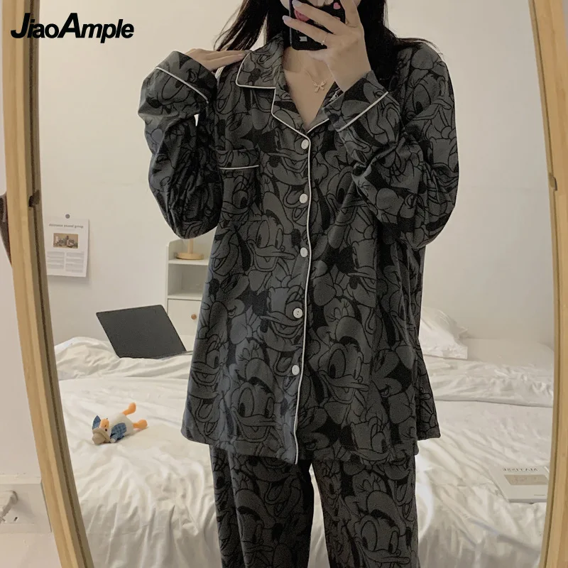Women's Pajamas 2022 Spring Autumn New Cardigan Pijamas Female Sleepwear Long-sleeved Trousers Cute Nightie Homewear Two-piece
