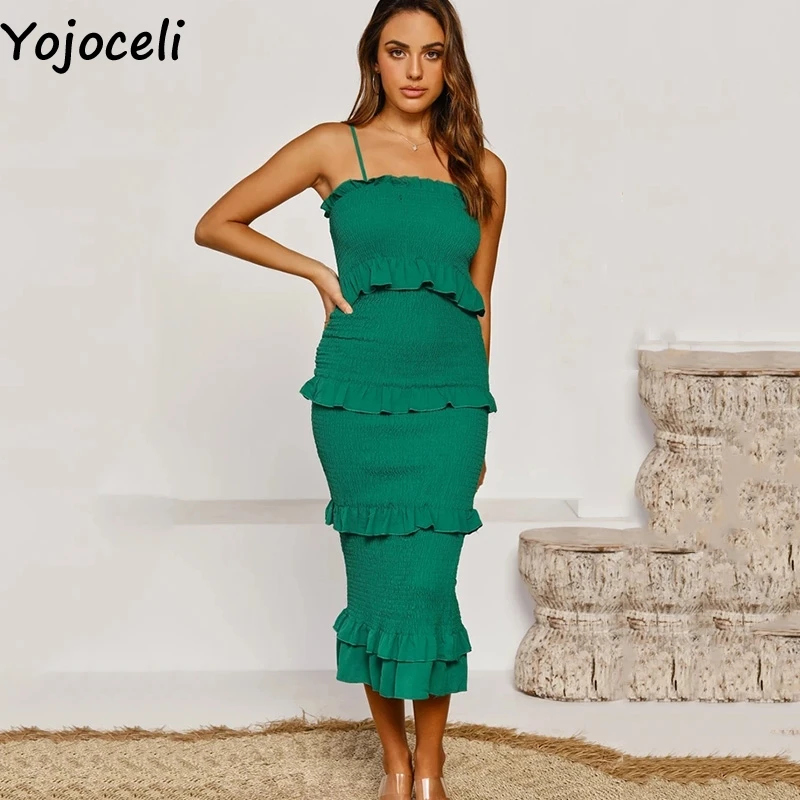 Yojoceli женское многослойное нарядное платье с рюшами тонкое гофрированное миди