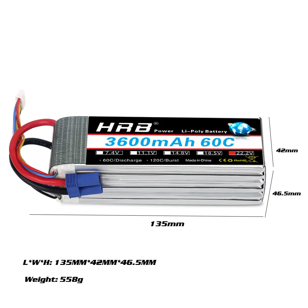 HRB 6S Lipo Батарея 22 2 V 3600 мА/ч 60C 120C для TREX 500 550 вертолет Quadcopter RC автомобиль с XT60 T