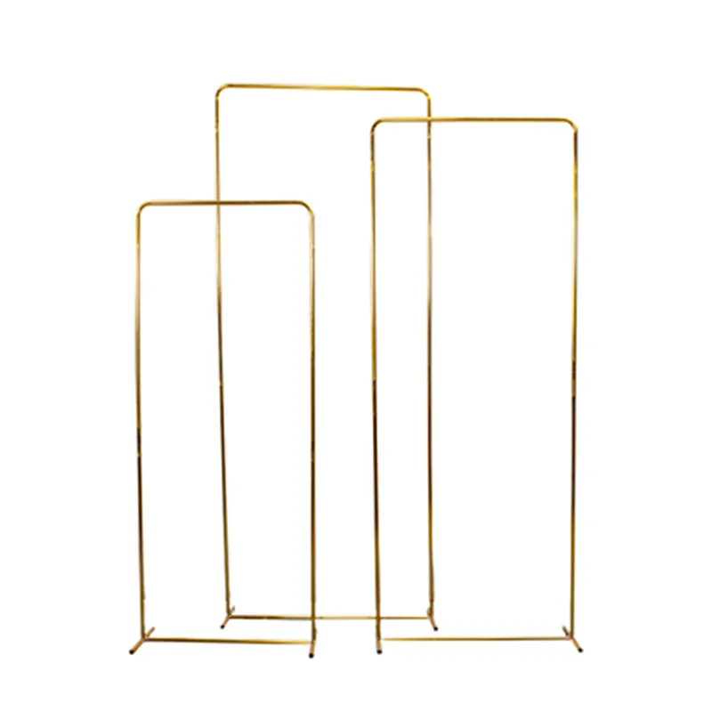 

3 pcs/set Gilded Wedding Arch Iron Screen Arches Gold Plated Frame Wedding Backdrop Decor Props Geometry Artificial Flower Stand