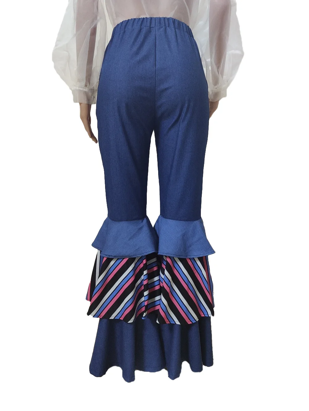 2019 новые весенние женские синие расклешенные брюки клёш с высокой талией